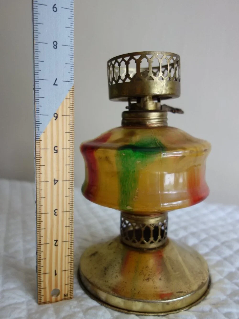 Vntg Hong Kong Made Multi-Color SAIL BOAT BRAND Oil Lamp – Base Only